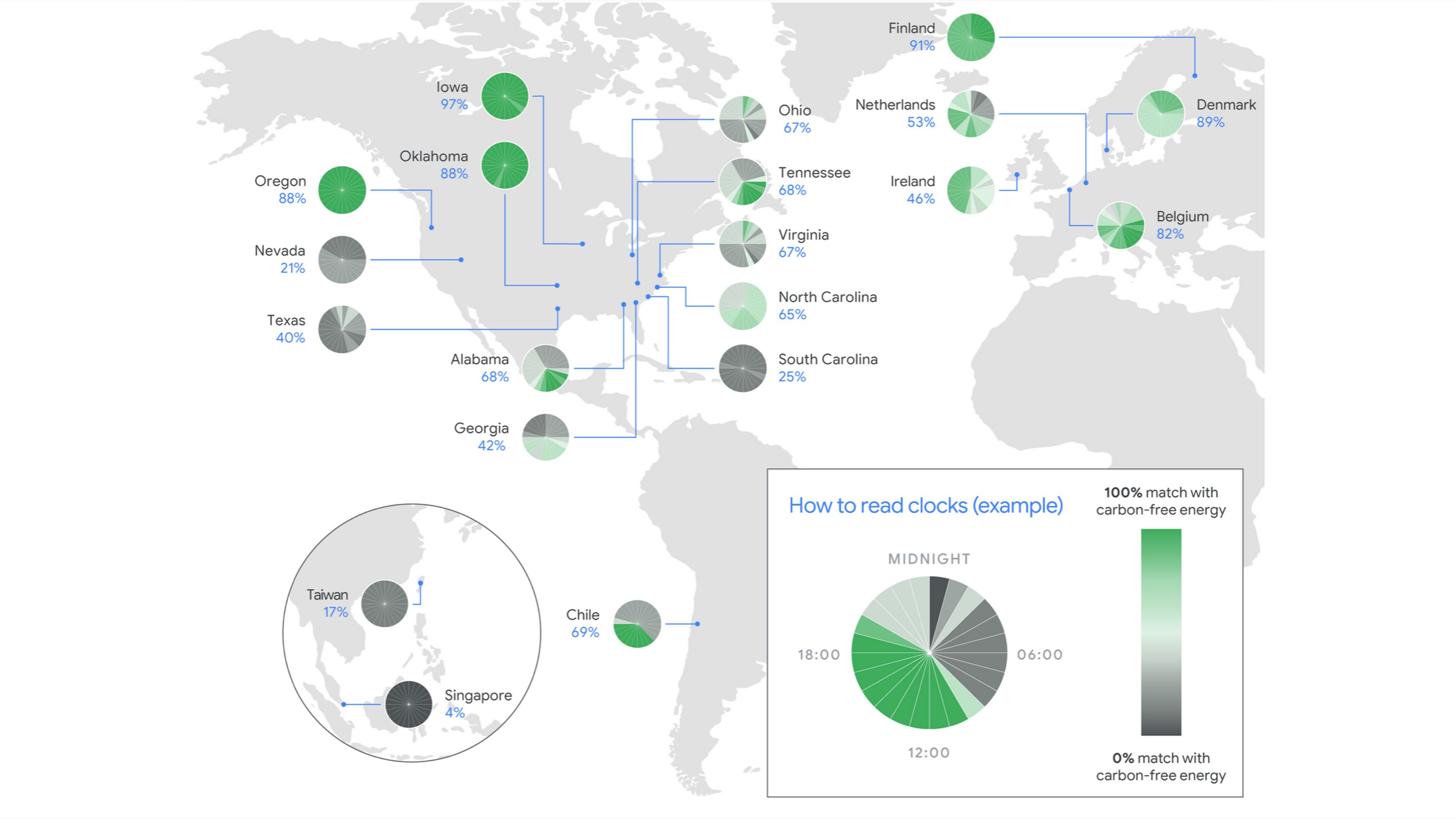 Google Cloud Carbon Free Energy Percentage Global Map