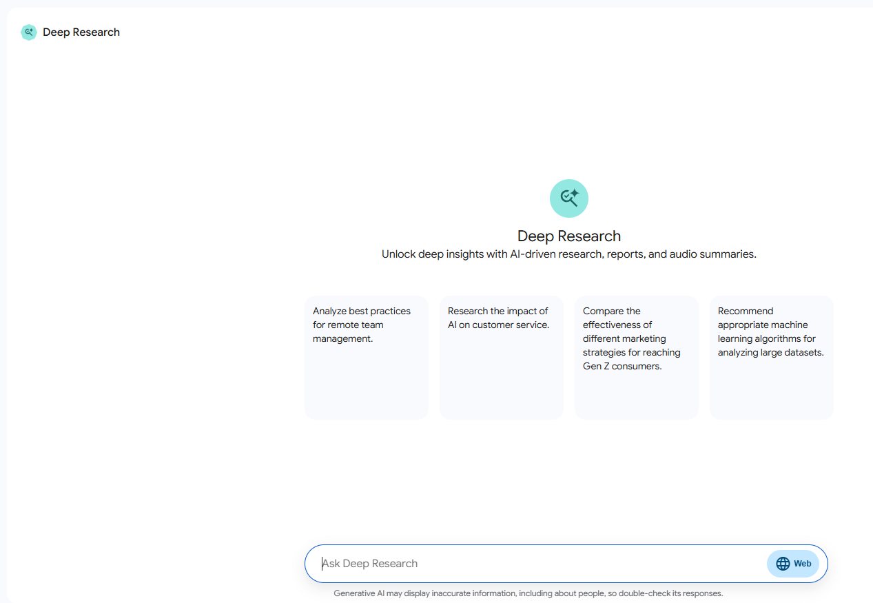 Example Agentspace Google Pre-Configured DeepResearch Agent UI
