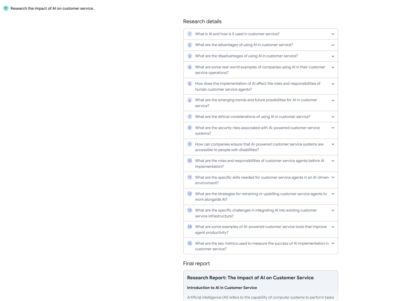 Example Agentspace DeepResearch Agent Execution Steps