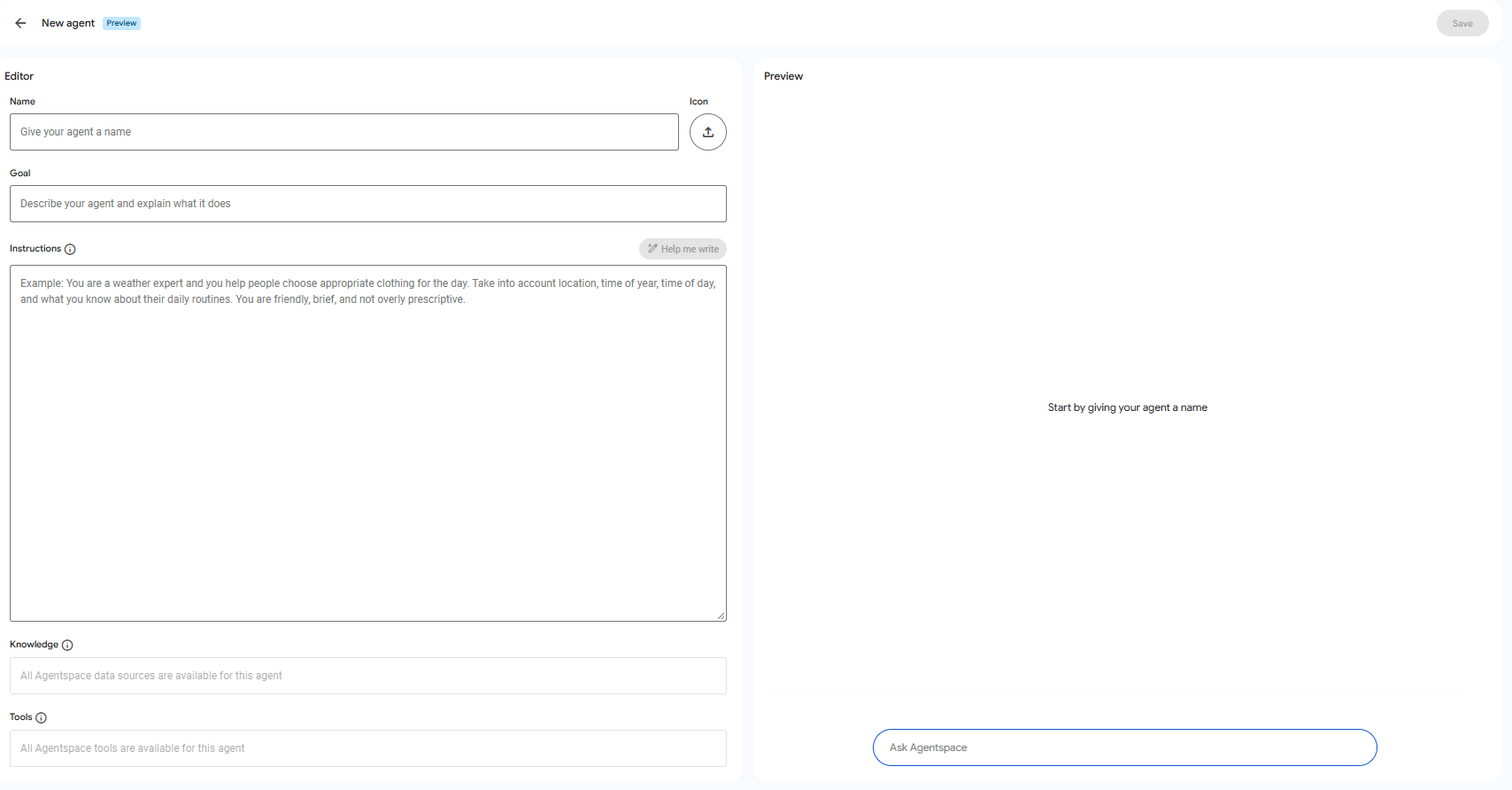 Agentspace Custom Agent No Code UI
