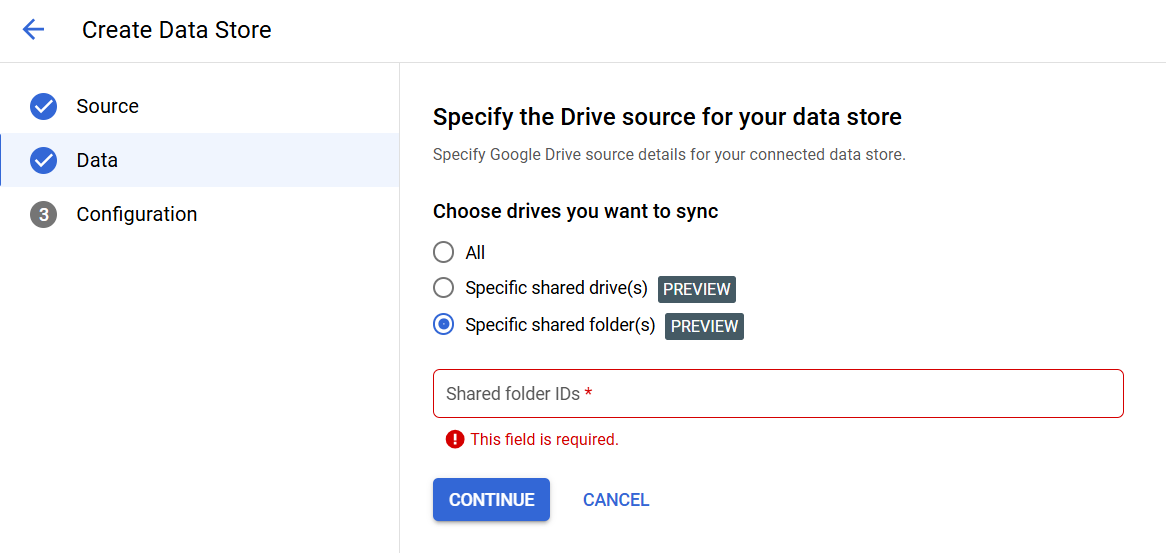 Example Agentspace Google Drive Connector Configuration Data Selection
