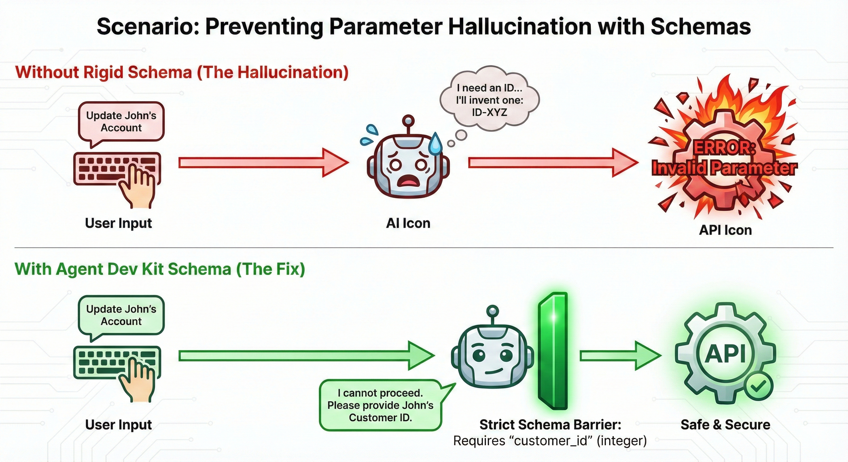 Preventing Parameter Hallucination with Schemas