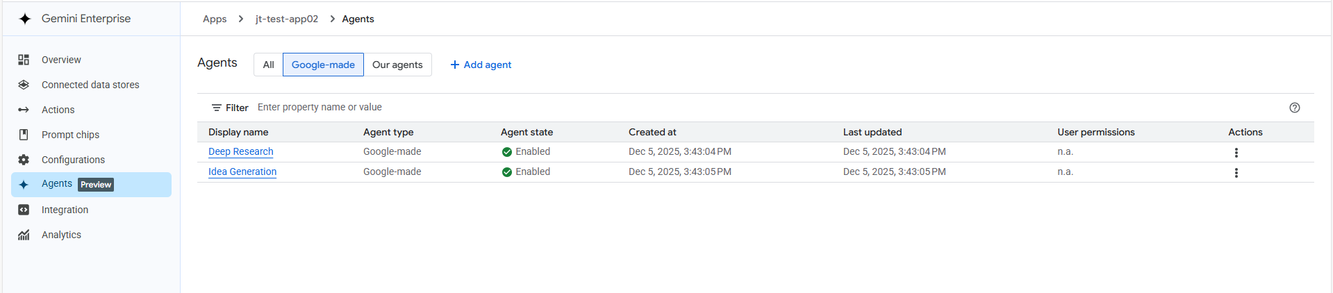 Gemini Enterprise Add Agents via UI