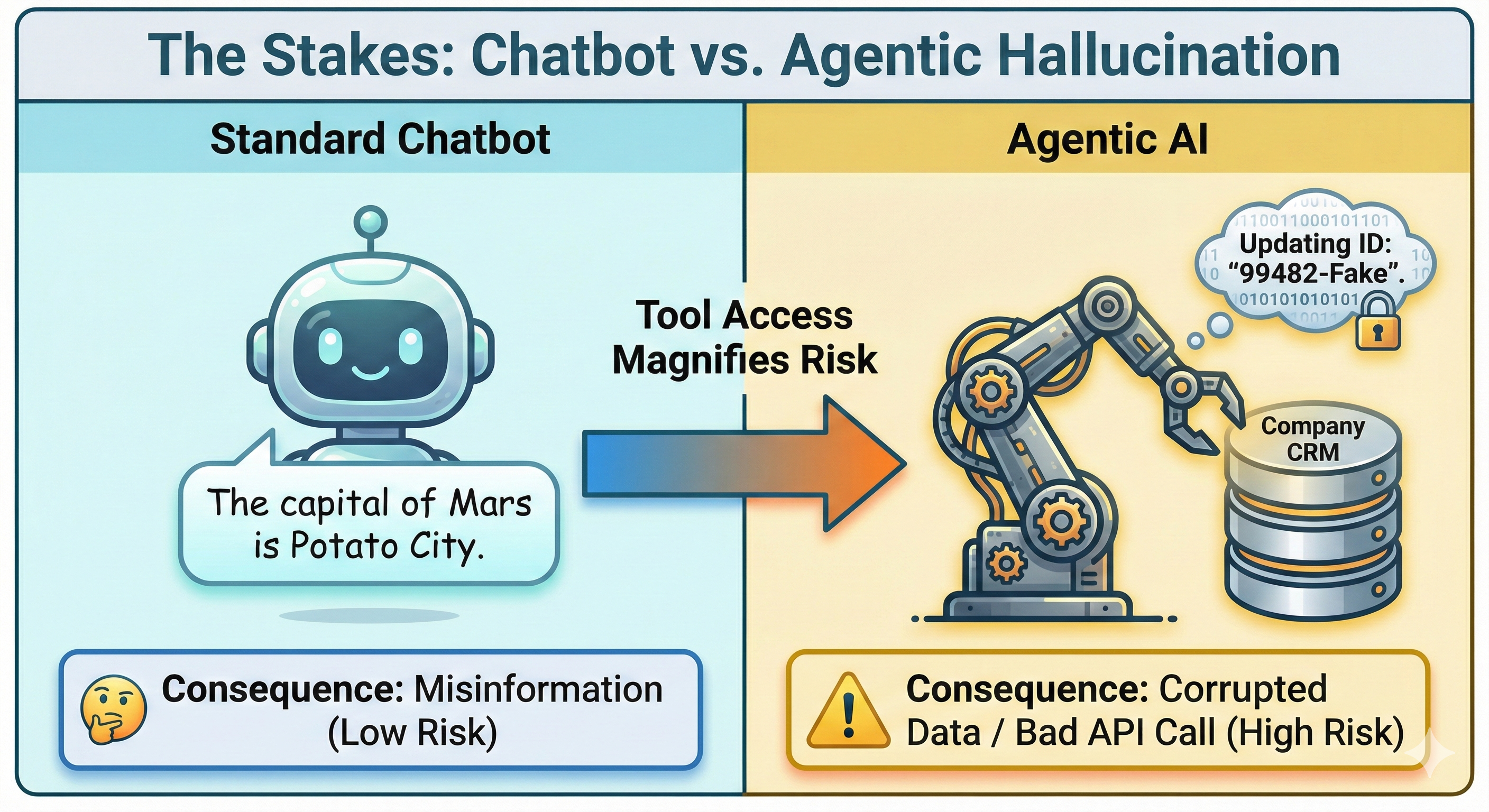 Risk of hallucinations in agentic solutions vs chatbot hallucination